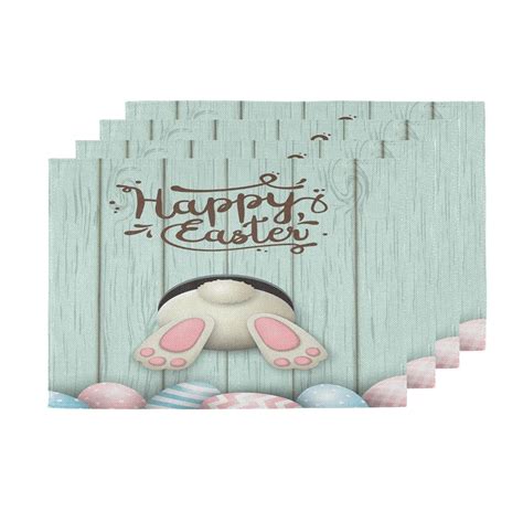 Rdsfhsp Happy Easter Eggs Bunny Rabbit Placemats Set Of 4 Heat