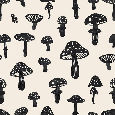 Premium Vector Black Mushroom Seamless Pattern