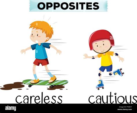 Opposite Word Of Careless And Cautious Illustration Stock Vector Image