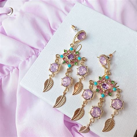 Mengjiqiao Korean Vintage Purple Crystal Dangle Earrings For Women