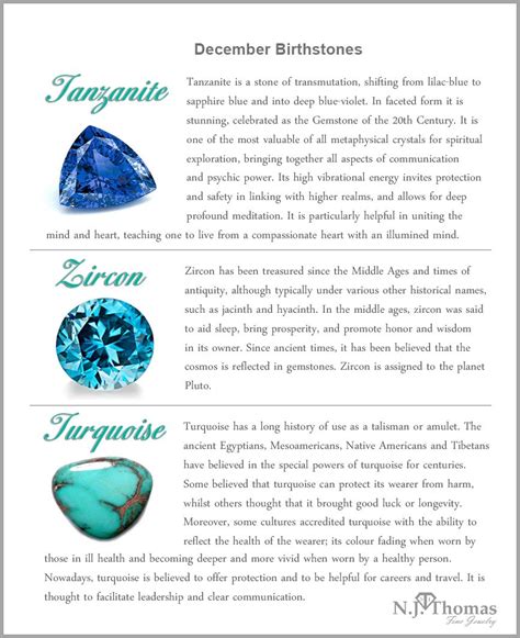 December Birthstones Tanzanite Zircon Turquoise Crystals And