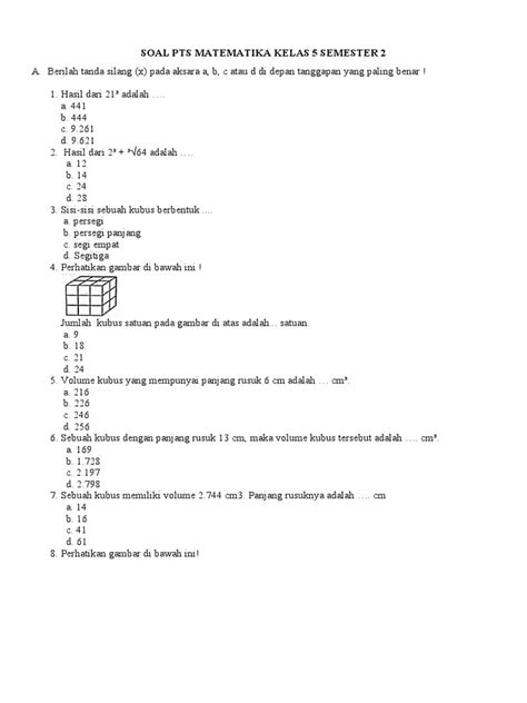 Soal Pts Matematika Kelas 5 Semester 2 Pdf