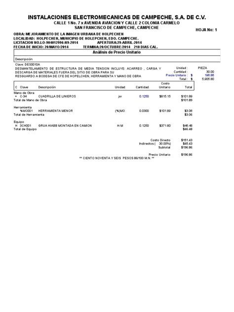 PDF Análisis de Precio Unitario Actualizado DOKUMEN TIPS