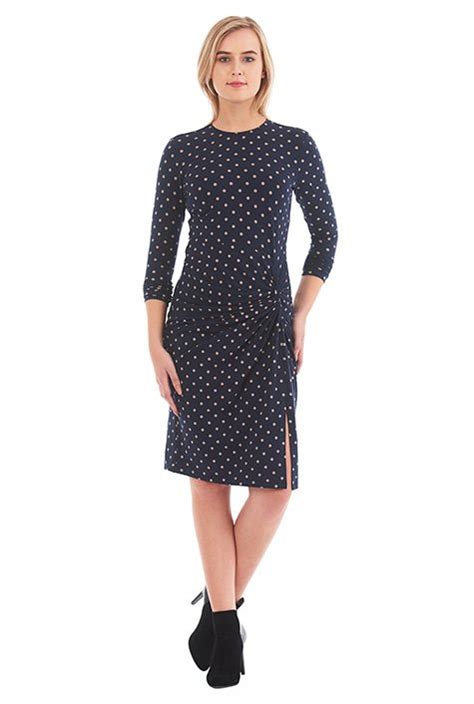 Shop Twist Pleat Polka Dot Cotton Knit Sheath Dress Eshakti