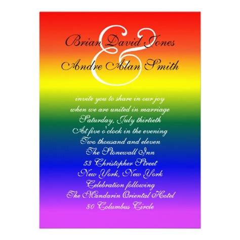 5x7 Gay Wedding Rainbow Lgbt Pride Basic Paper Invitations 255 Same Sex Wedding Lesbian