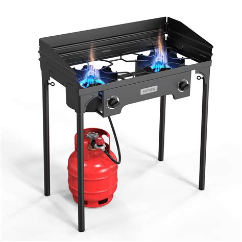 ROVSUN 150 000 BTU Double Outdoor Propane Stove With Windscreen 20