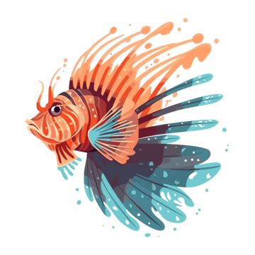 Lionfish Clipart Colorful Lion Fish On White Background Cartoon Vector