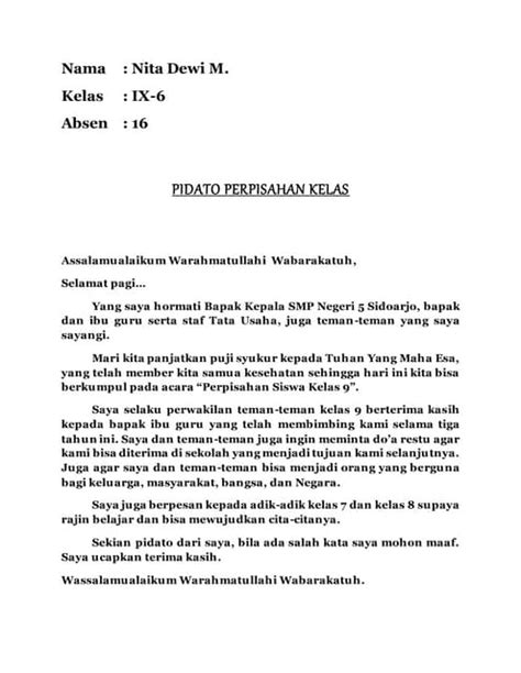 Pidato Perpisahan Kelas 6