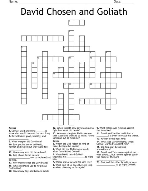 David And Goliath Crossword Puzzle