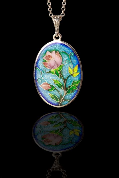 Cloisonne Enamel Rose Necklace Georgian Cloisonne Pendant Etsy