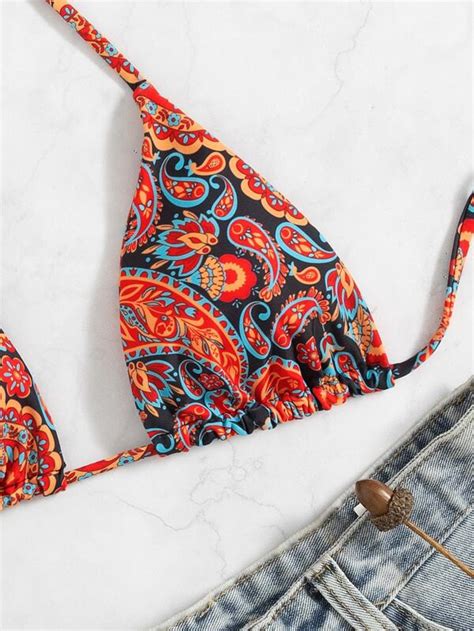 SHEIN Swim BohoFeel Paisley Print Halter Bikini Top SHEIN UK