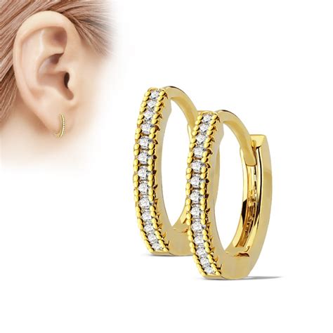 Oorbellen Micro Gemmed Ringetjes Gold Plated LMPiercings Nl