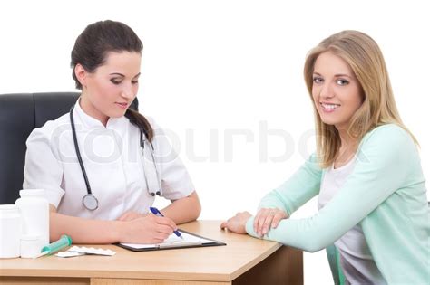 Young Female Doctor And Happy Patient Stock Image Colourbox