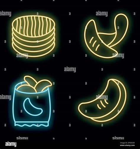 Chips Potato Icons Set Outline Set Of Chips Potato Vector Icons Neon