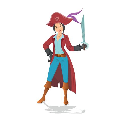 Pirate Woman Standing Holding Sword Cartoon Vector Illustration On