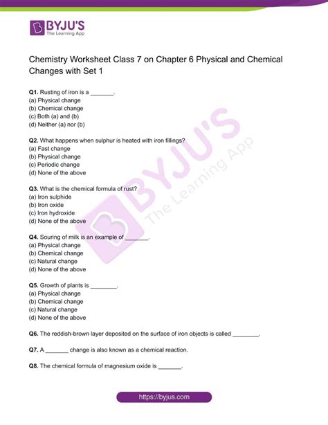 Chemical And Physical Properties Worksheet