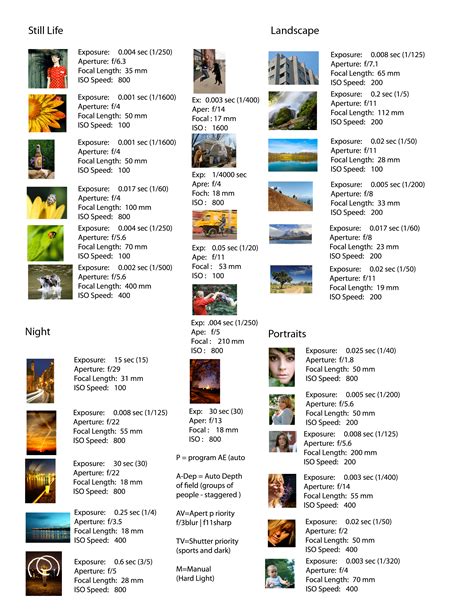 Dslr Camera Settings Chart