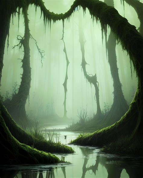 Creepy Mysterious Green Swamp | Fantasy landscape, Fantasy forest ...