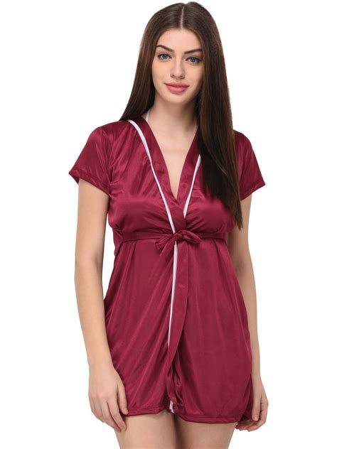 Buy You Forever Women Pink Satin Robe With Lingerie Set Nightdress For Women Myntra