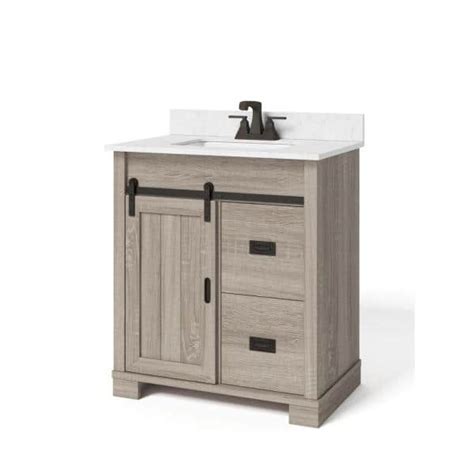 Glacier Bay Brindley 30in Wx21in D Barn Door Bath Vanity In Weathered