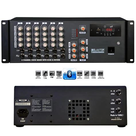 Polaxtor plx 500t küp mixer anfi 500 watt 6 kanal trafolu bluetooth usb