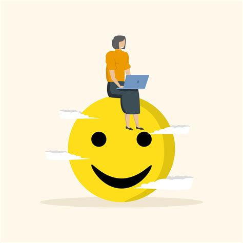 happy businesswoman working with computer laptop via smiley emoticon