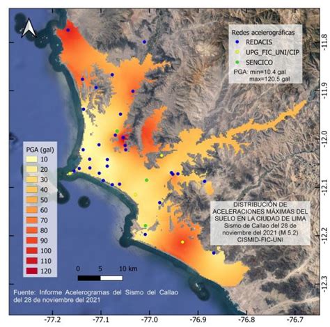 Mapa de aceleraciones máximas en la ciudad de Lima Sismo Callao 28 11