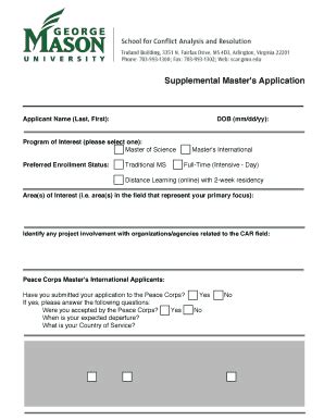 Fillable Online Scar Gmu Supplemental Masters Application Fax Email