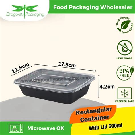 500ml Black Rectangle Microwavable Container With Lid 300pcs Per Carto Dragonfly Packaging