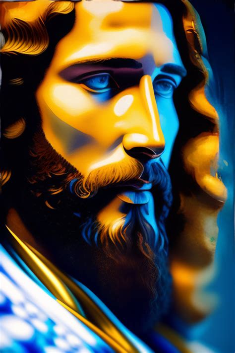 Lexica A Portrait Of Jesus Blue White And Yellow Manl Highly