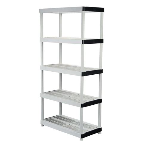 Hdx 5 Tier Plastic Garage Storage Shelving Unit In Gray 36 In W X 72