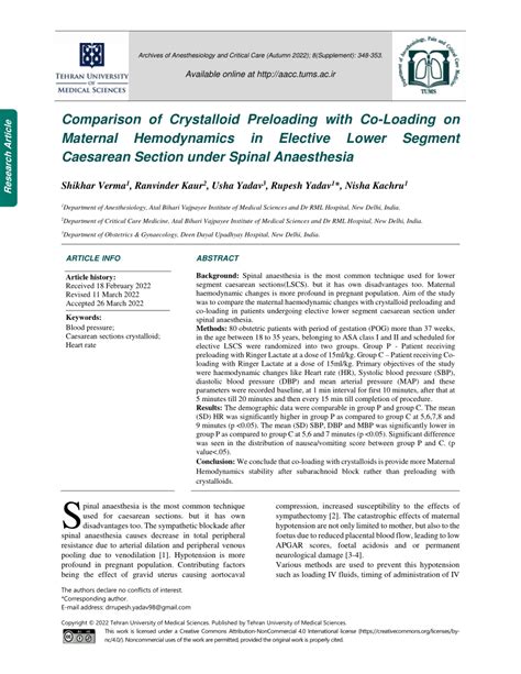 PDF Comparison Of Crystalloid Preloading With Co Loading On Maternal