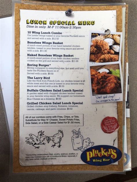 Menu At Pluckers Wing Bar Cypress Northwest Fwy