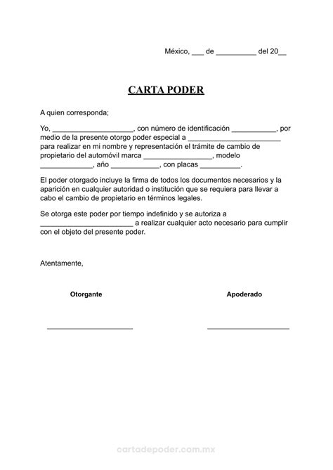 Carta Poder Para Cambio De Propietario De Automóvil 2024