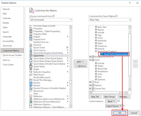 how to add a quick part in outlook