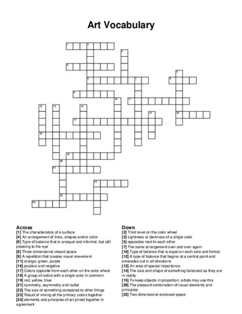 Art Vocabulary Crossword Puzzle