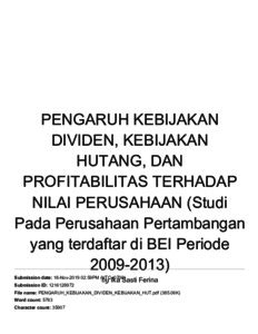 PENGARUH KEBIJAKAN DIVIDEN KEBIJAKAN HUTANG DAN PROFITABILITAS