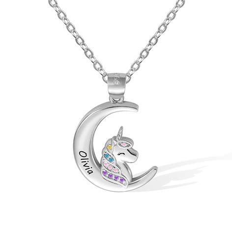 Collier De Licorne Avec Nom Personnalis Pendentif Croissant De Lune