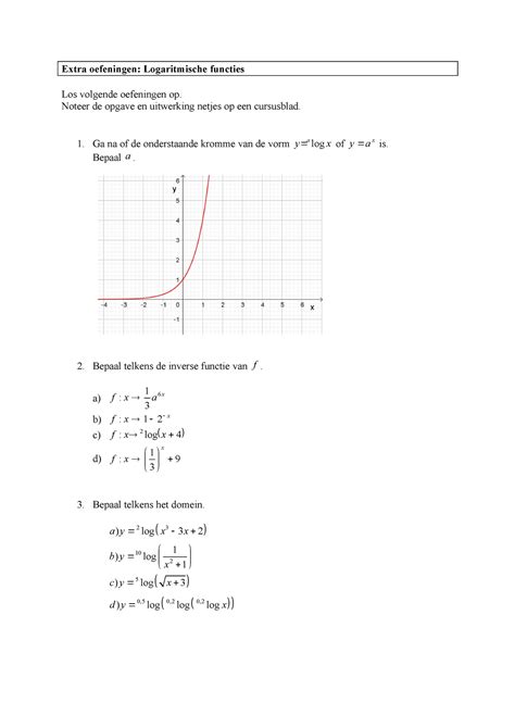 Extra Oef N Log Functies Extra Oefeningen Logaritmische Functies