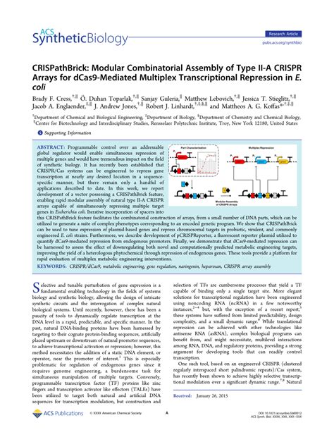 Pdf Crispathbrick Modular Combinatorial Assembly Of Type Ii A Crispr