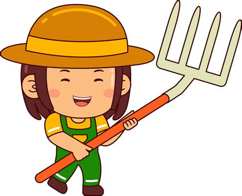 cute farmer girl cartoon character  vector art  vecteezy