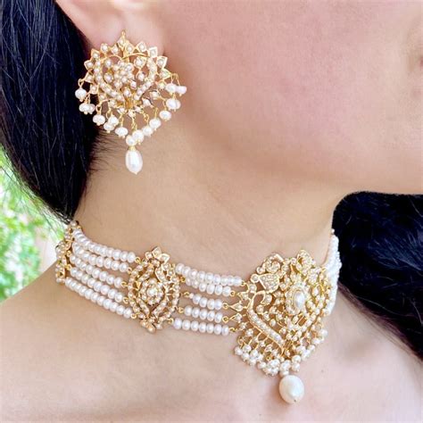 22 Carat Gold Choker Set Freshwater Pearls Festive Wear