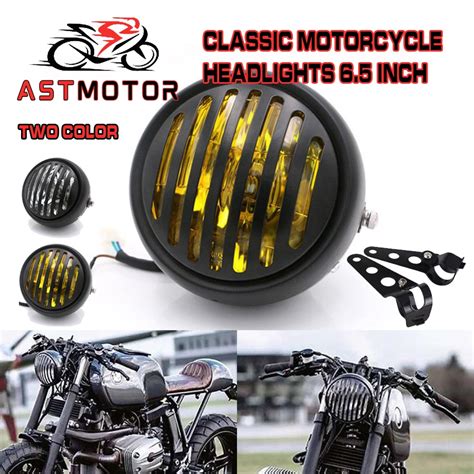 Classic Motorcycle Headlights Black Metal Grille Headlight Inch