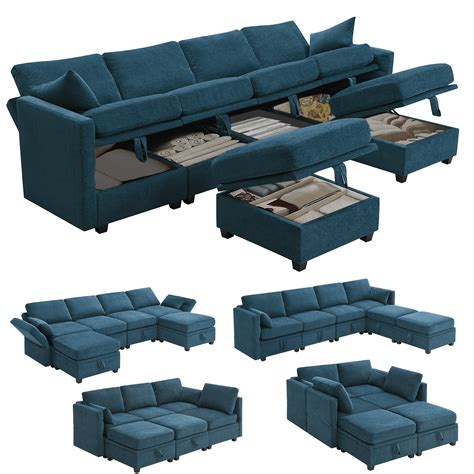 TCISA Modular Sectional Couch with Storage U Shape Chenille Sectional ...