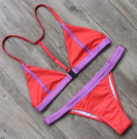 Sexy Splicing Purple Edge Two Piece Bikini Straps On Luulla