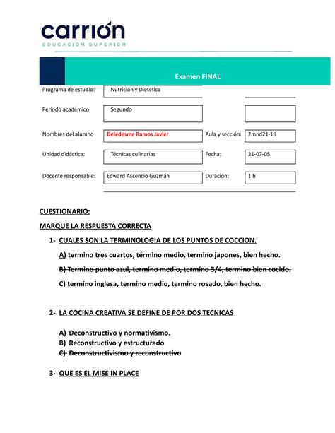 Cuestionario Final Apuntes Examen FINAL Programa De Estudio