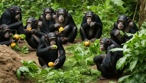 What do chimpanzees typically eat, and how do they forage?