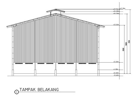 Rear Side Elevation Of Factory With Dimension And Details In Autocad 2d