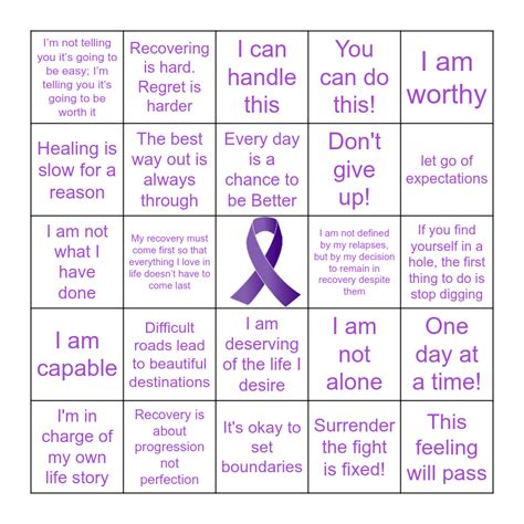 Recovery Month Bingo Bingo Card