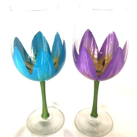 Spring Tulip Hand Painted Wine Glasses Etsy